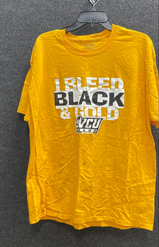VCU Rams I Bleed Black & Gold T-Shirt Virginia Commonwealth Champion Sz XL