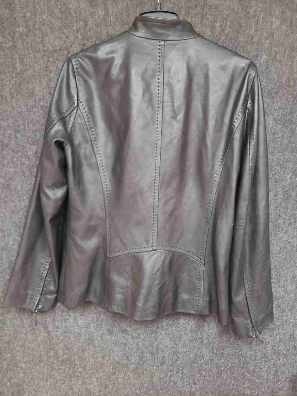 Liz Claiborne Women's Dark Brown Leather Stand Collar Zip Jacket Sz M