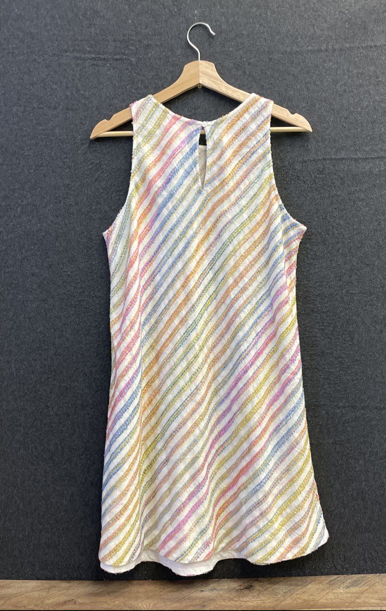 Lou & Grey Women's White Multicolor Textured Striped Sleeveless Shift Dress Sz M