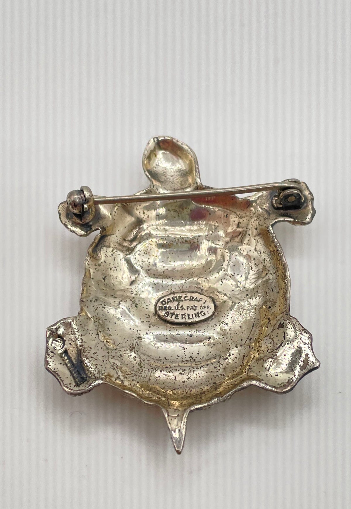 Danecraft 925 Sterling Silver Turtle Brooch Pin Mixed Metal Backing 12.8g