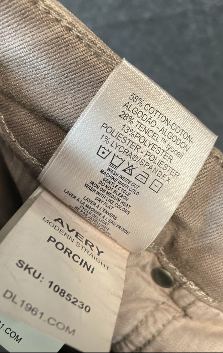 DL1961 Women's Avery Modern Straight Jeans Porcini Taupe Tencel Blend Sz 32x30