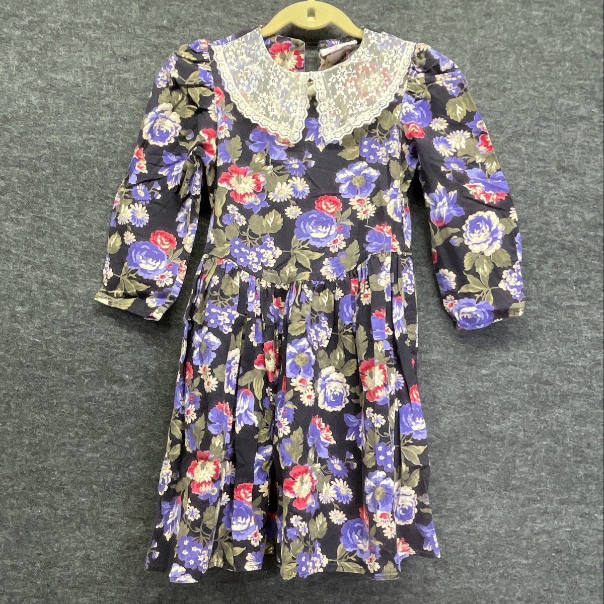 Vintage 90s Misty Rose Floral Lace Collar Prairie Dress Made in USA Girls Sz 12