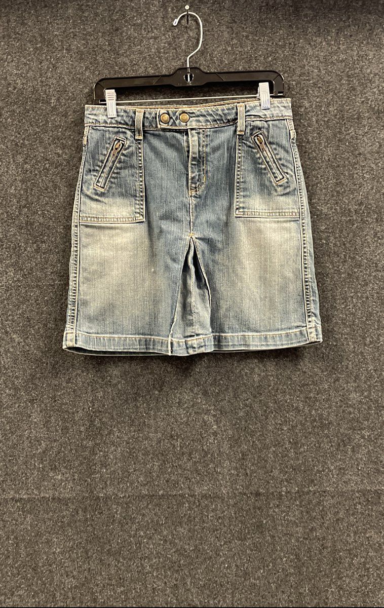 Gap Women's Blue Denim Skirt Zip Cargo Pockets Front Pleat Slit Sz 4