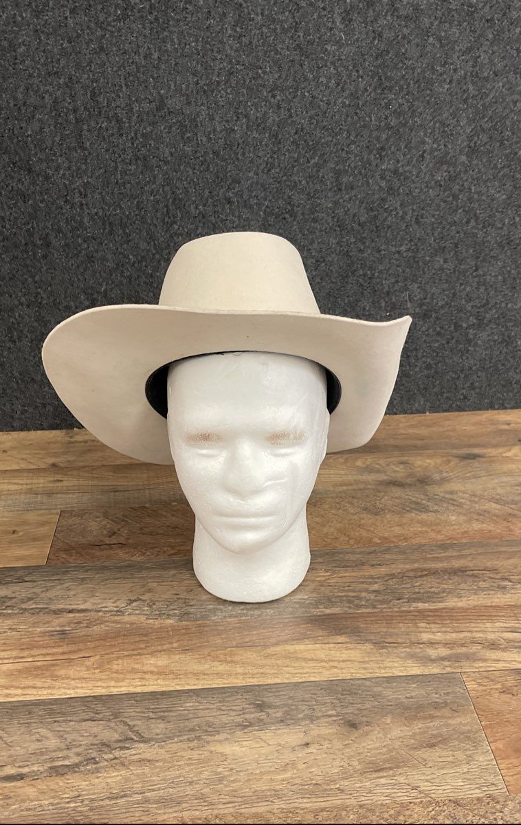 Vintage Smithbilt Men's Off-White Felt Western Cowboy Hat Woven Feather Band