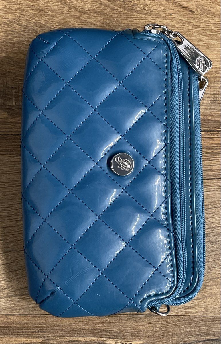 Grace Adele Blue 2010s Quilted Patent Shoulder Bag Tote NWT with Pouch Set