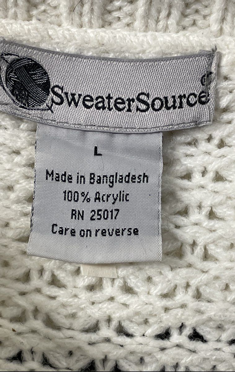SweaterSource Women's White Textured Knit Cardigan Sweater Shawl Collar Sz L