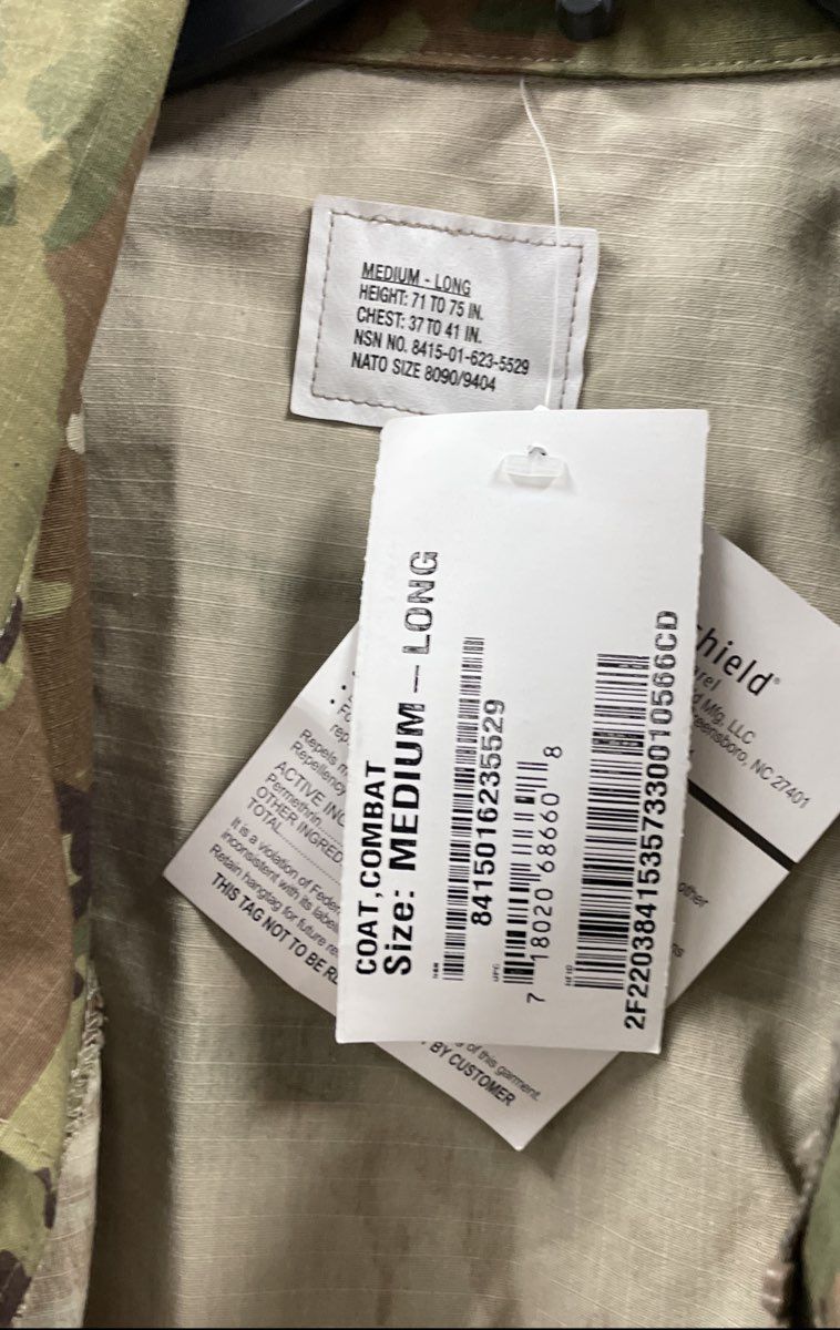 US Army Men's OCP Combat Coat Insect Shield Permethrin Treated NWT Medium Long