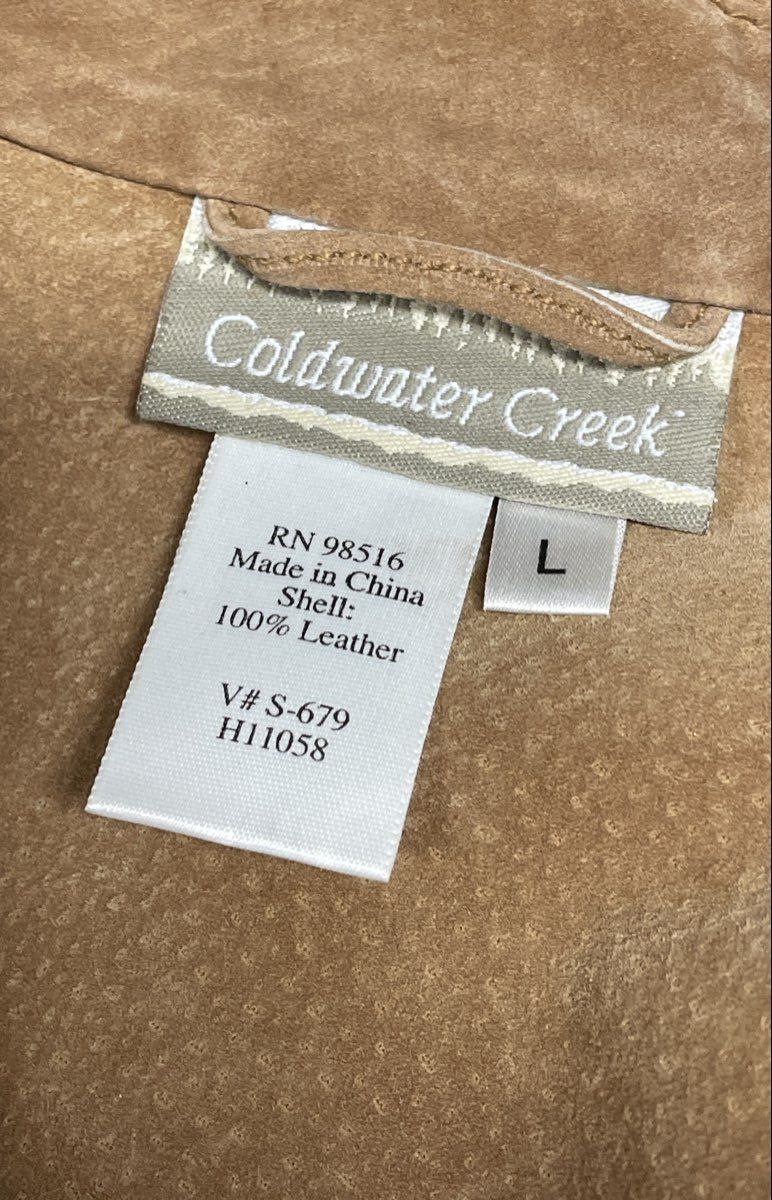 Vintage Coldwater Creek Women's Tan Leather Perforated Floral Jacket Sz L