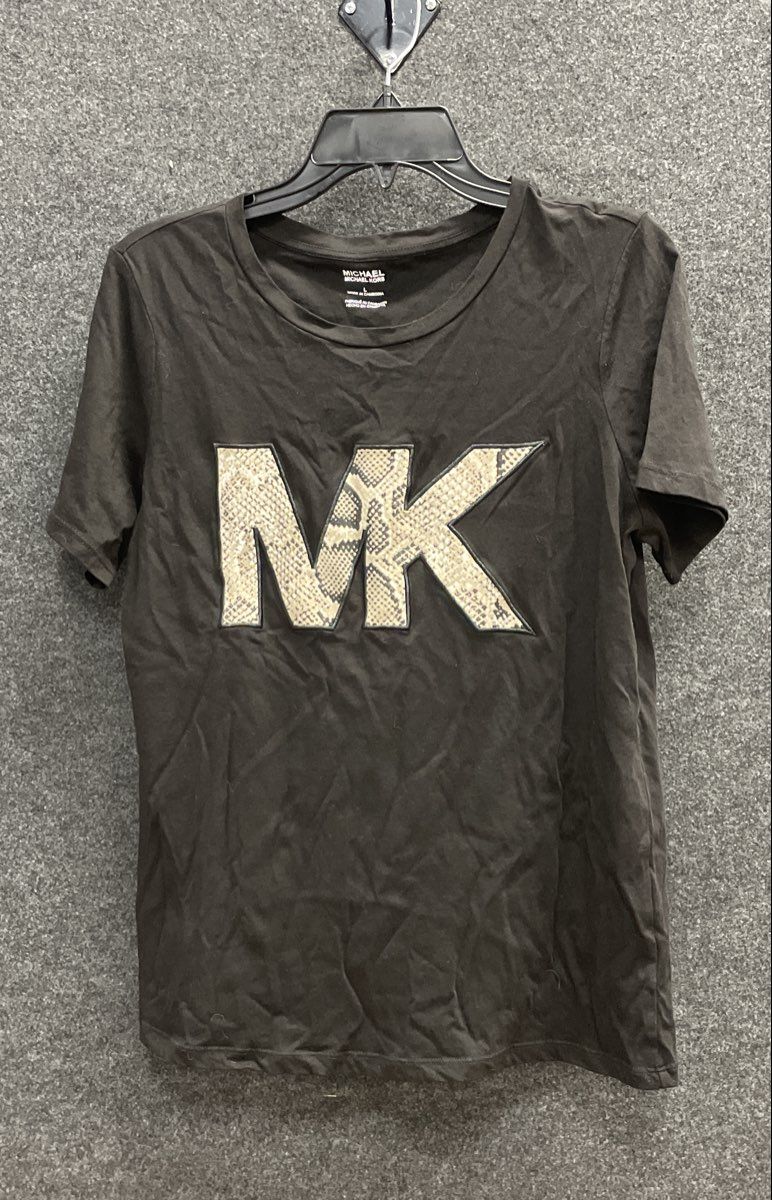 Michael Kors Women's Snakeskin Logo Graphic T-Shirt Dark Gray Top Sz L