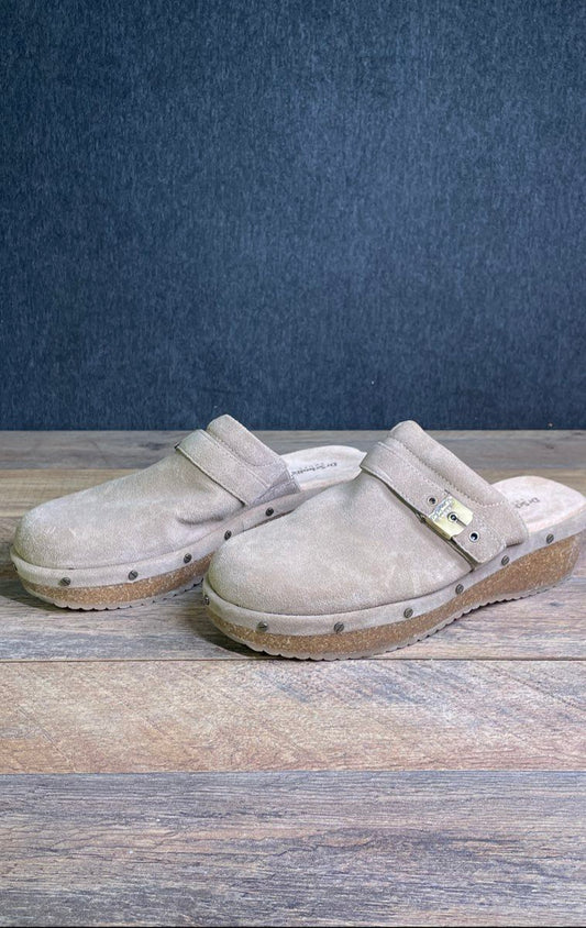 Dr. Scholl's Original Flex Tan Suede Platform Clog Mules Women's Size 10