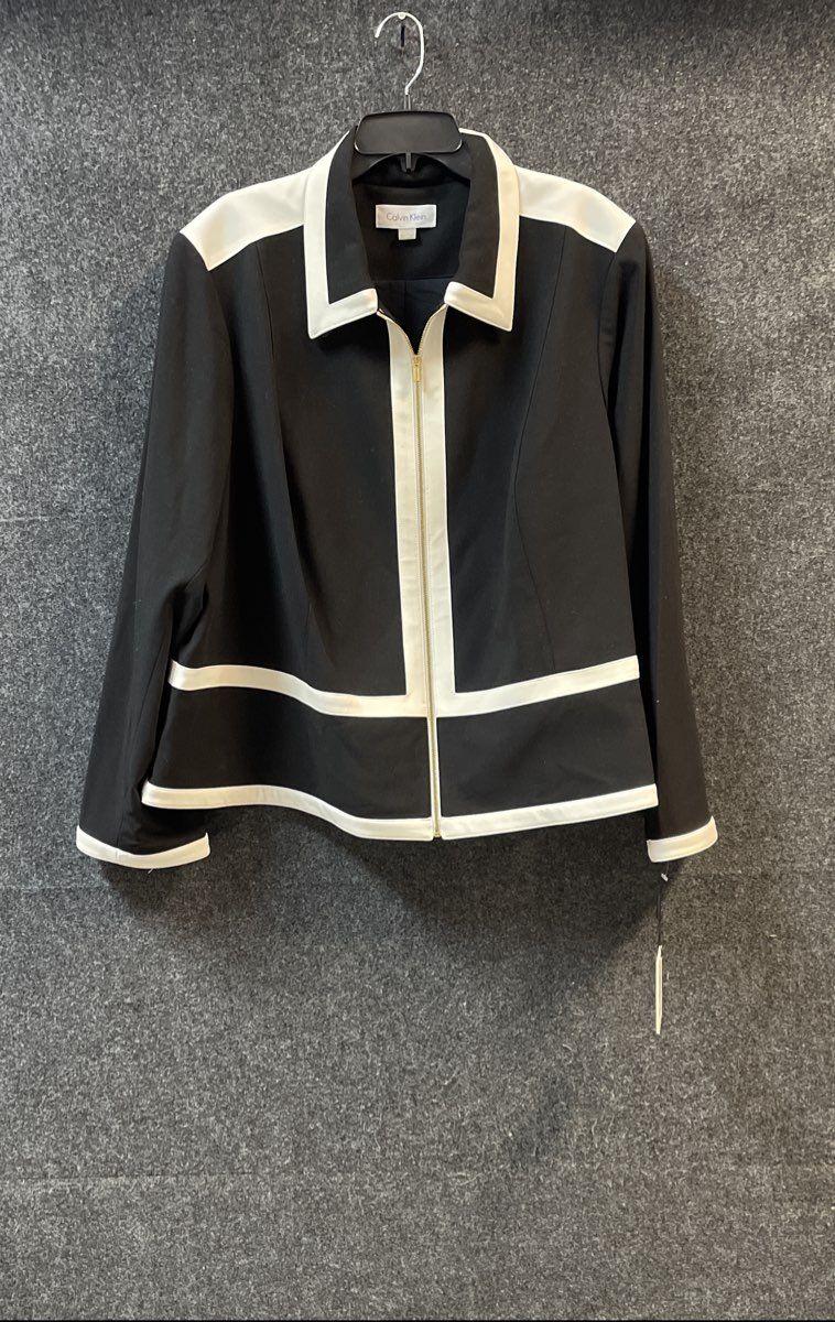 Calvin Klein Women's Black White Colorblock Full Zip Blazer Jacket NWT Sz 24W