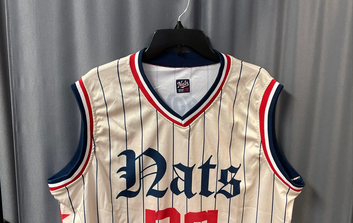 Nats Men's Washington Nationals Basketball Jersey Cream Pinstripe Stars Sz 2XL