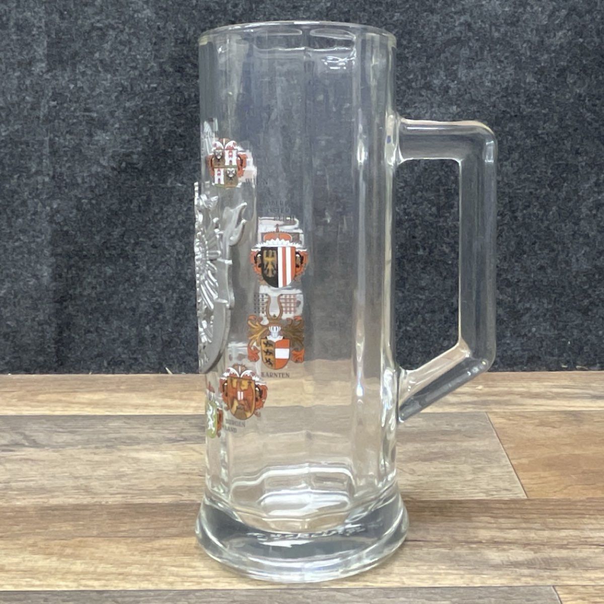 Vintage Austrian Glass Beer Stein Pewter Coat of Arms & Crests Mug 8"