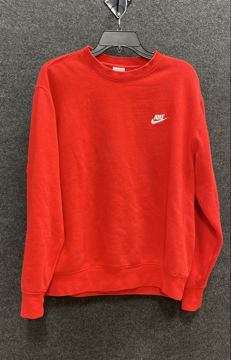 Nike Men's Red Sportswear Club Fleece Crewneck Sweatshirt Embroidered Logo Sz M