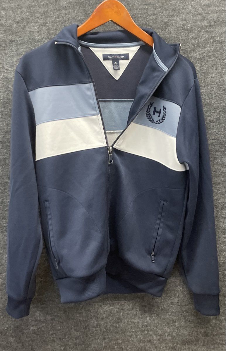 Tommy Hilfiger Men's Track Jacket Navy Blue White Colorblock Embroidered Sz XS