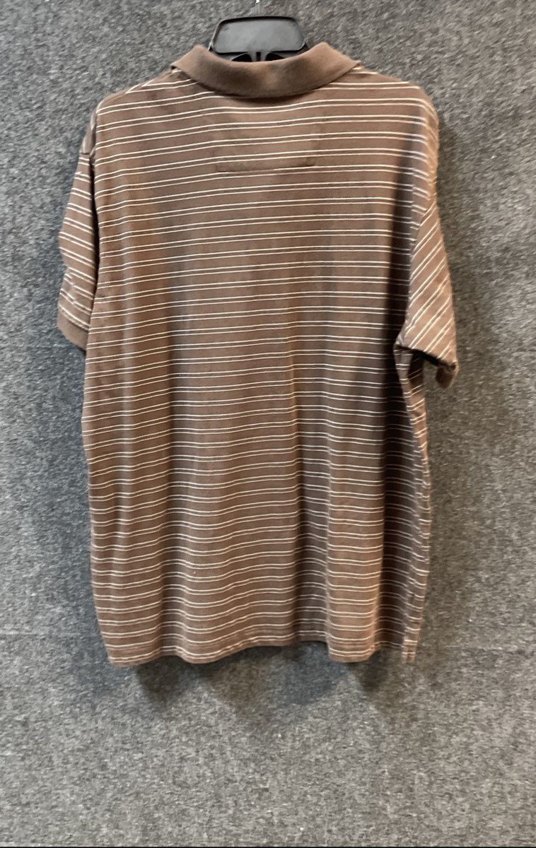 Vintage Y2K Perry Ellis America Men's Brown Striped Polo Shirt Sz XXL