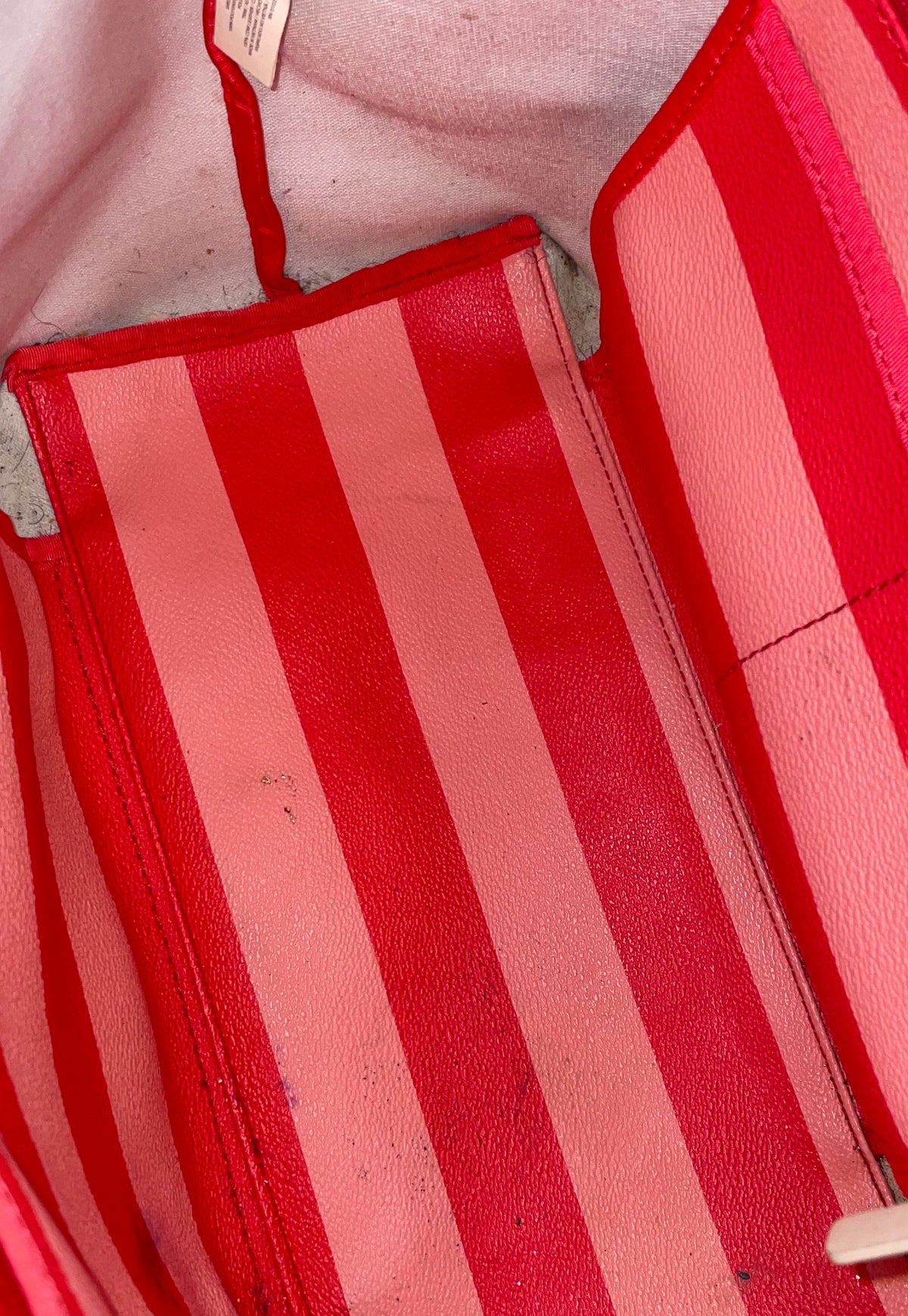 Kate Spade Red Pink Striped Pebbled Leather Tote Handbag Medium Shoulder Bag