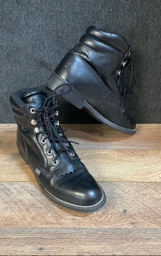 Justin JBL400 Basics Black Leather Lace Up Kiltie Boots Women's Size 6.5C