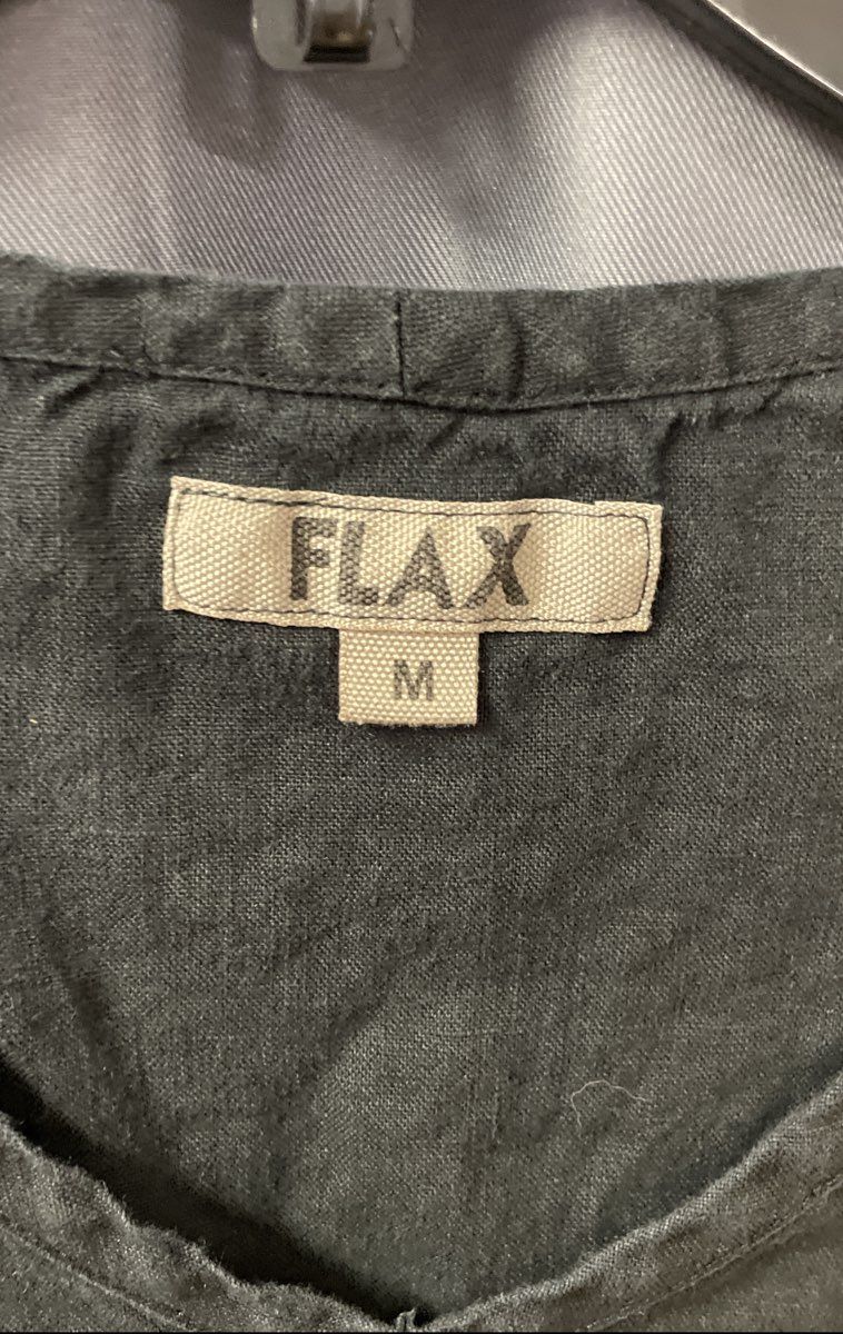 Flax Women's Black 100% Linen Sleeveless V-Neck High Low Hem Top Sz M