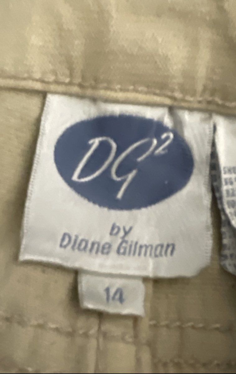 DG2 Diane Gilman Women's Beige Rhinestone Ramie Blend Jacket L Pants 14 Set
