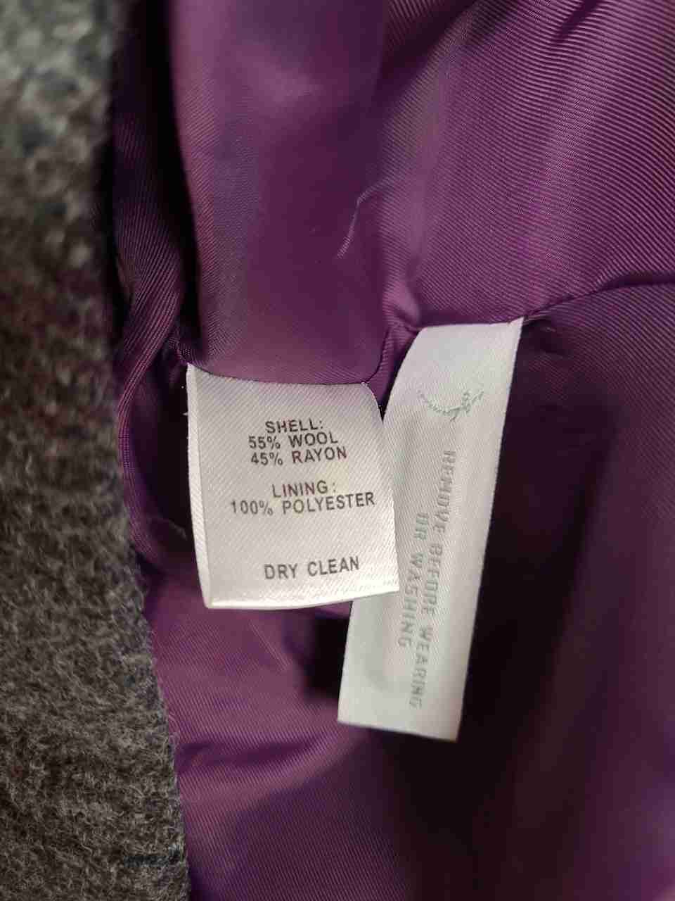 Ann Taylor LOFT Women's Purple Gray Plaid Wool Blend Pea Coat Sz 2