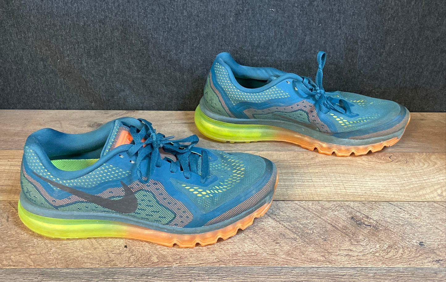 Nike Air Max 2014 Brave Blue Orange Green Running Shoes Men's Size 11.5