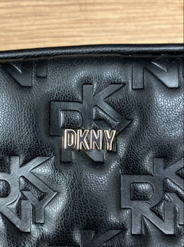 DKNY Black Logo Embossed Crossbody Camera Bag Small Gold Hardware