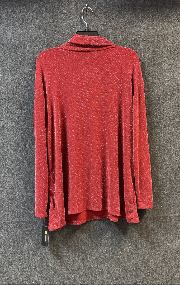 JM Collection Women's Red Winery Metallic Shimmer Cowl Neck Top Sz XL NWT