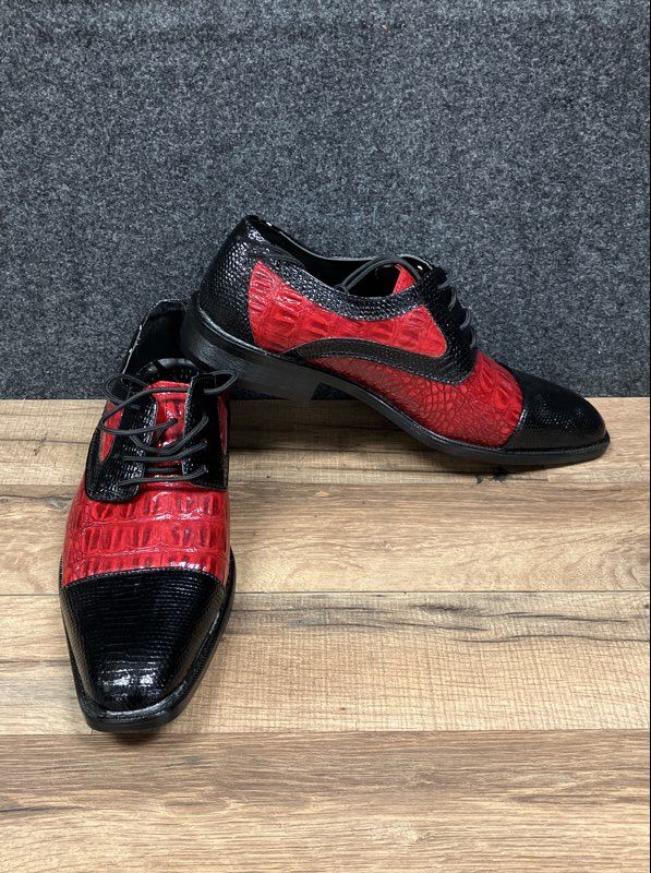 Lucio Ricci Red Black Faux Crocodile Cap Toe Derby Dress Shoes Men's Size 10