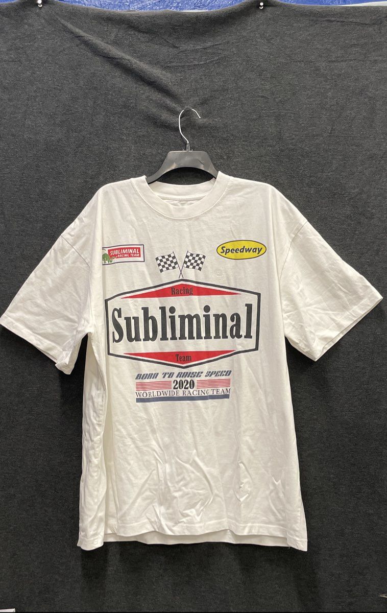 PacSun Men's White Subliminal Racing Team Graphic T-Shirt Speedway Sz XL NWT