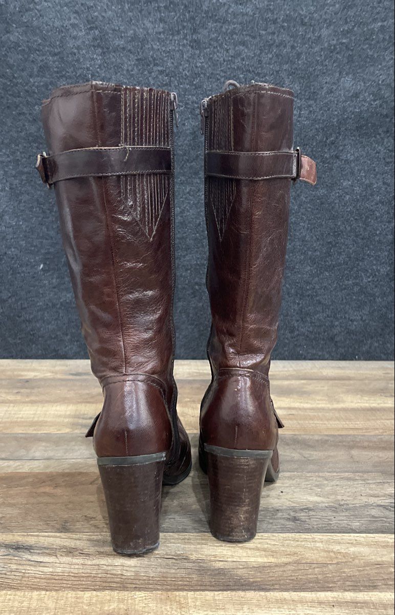 Nine West Rockell Dark Brown Leather Knee High Boots Size 9.5