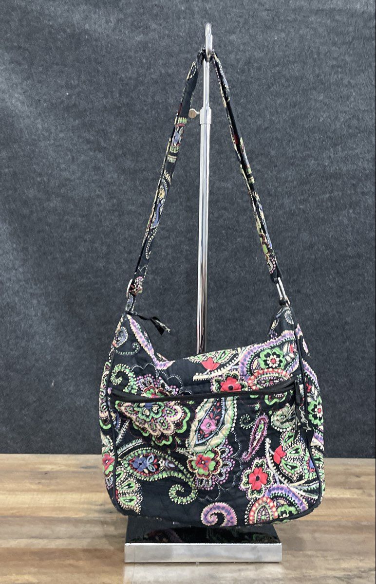 Vera Bradley Black Paisley Quilted Cotton Hobo Shoulder Bag