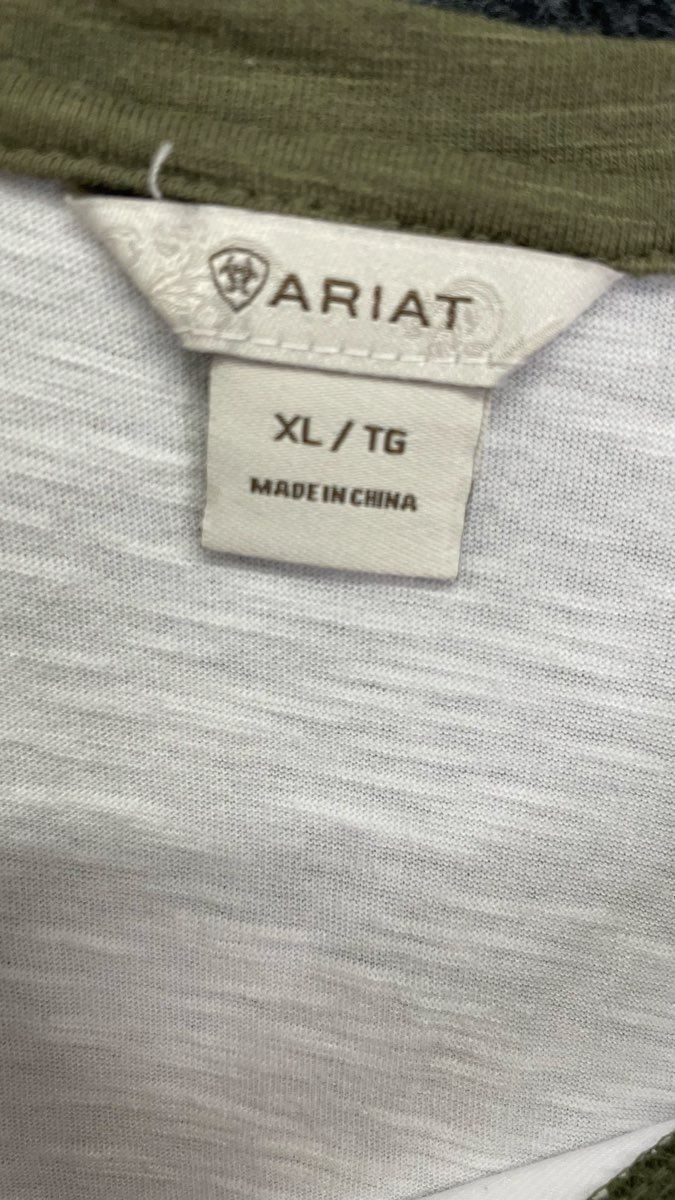 Ariat Women's Raglan Shirt 3/4 Sleeve White Green Bull Skull Floral Boho Sz XL