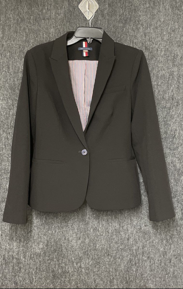 Tommy Hilfiger Women's Black One Button Blazer Elbow Patches Sz 8