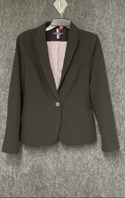 Tommy Hilfiger Women's Black One Button Blazer Elbow Patches Sz 8