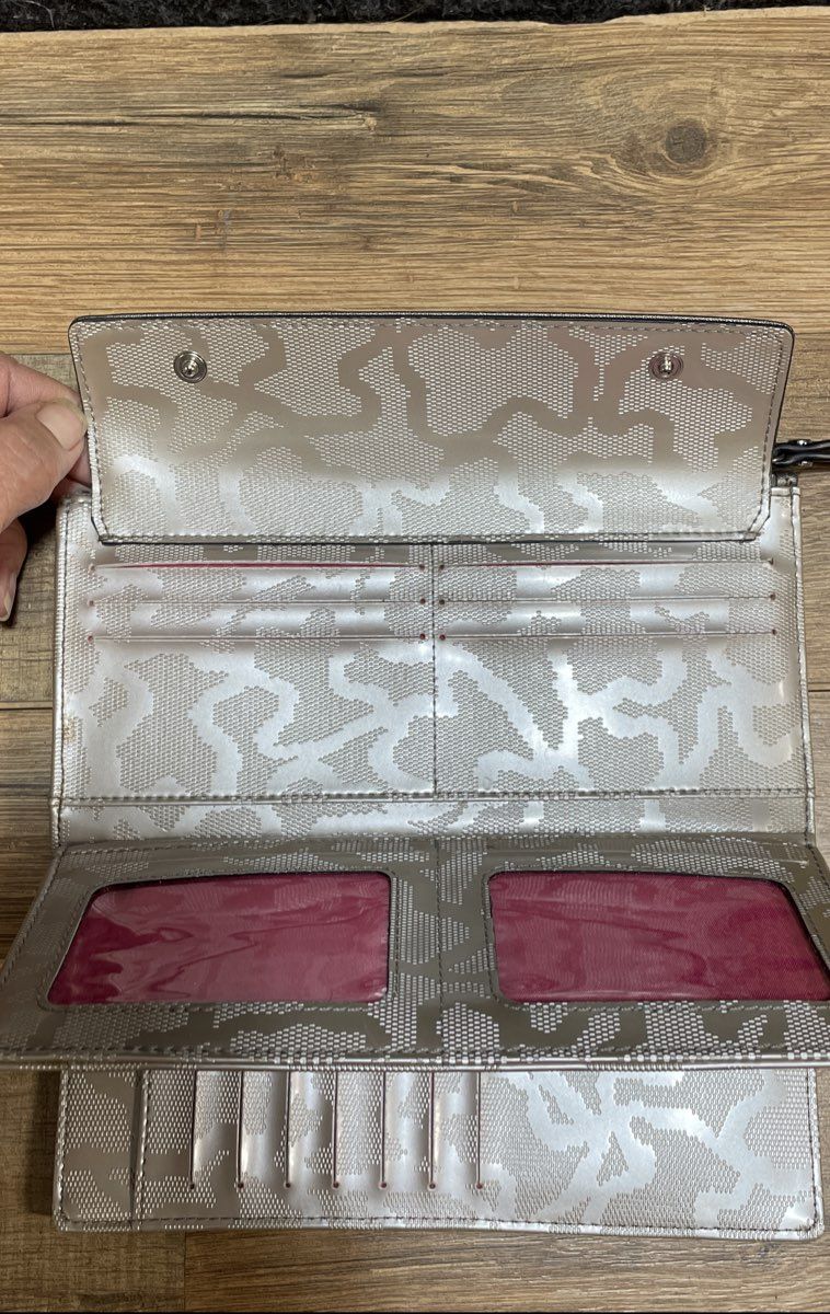 Tous White Shimmer Bear Logo Monogram Continental Wallet Silver Hardware