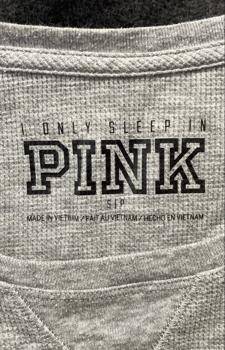 PINK Victoria's Secret Women's Gray Waffle Knit Long Sleeve Sleep Shirt Sz S