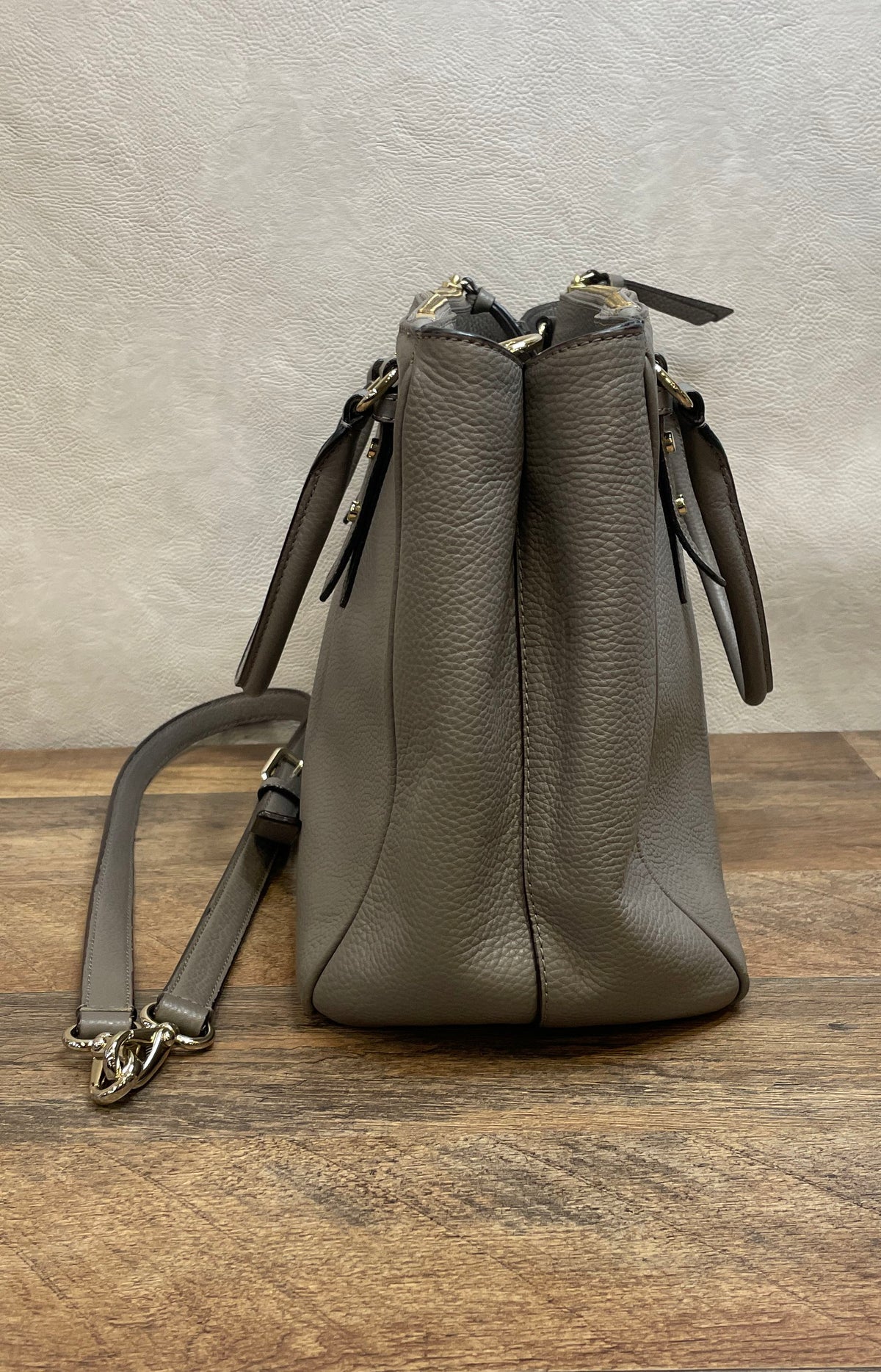Kate Spade Gray Pebbled Leather Shoulder Bag Satchel Detachable Strap
