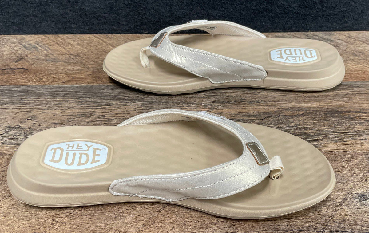 Hey Dude Christi Flip Classic Gold Women's Flip Flop Sandals Size 7