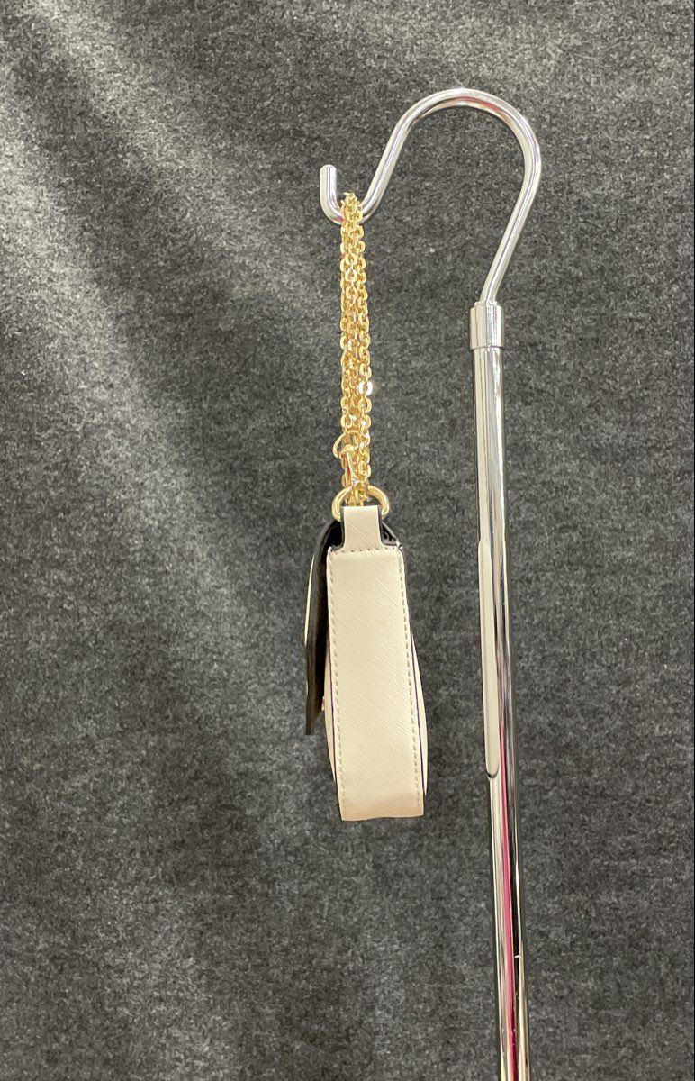 White Leather Envelope Mini Purse Shoulder Bag Triple Gold Chain Strap