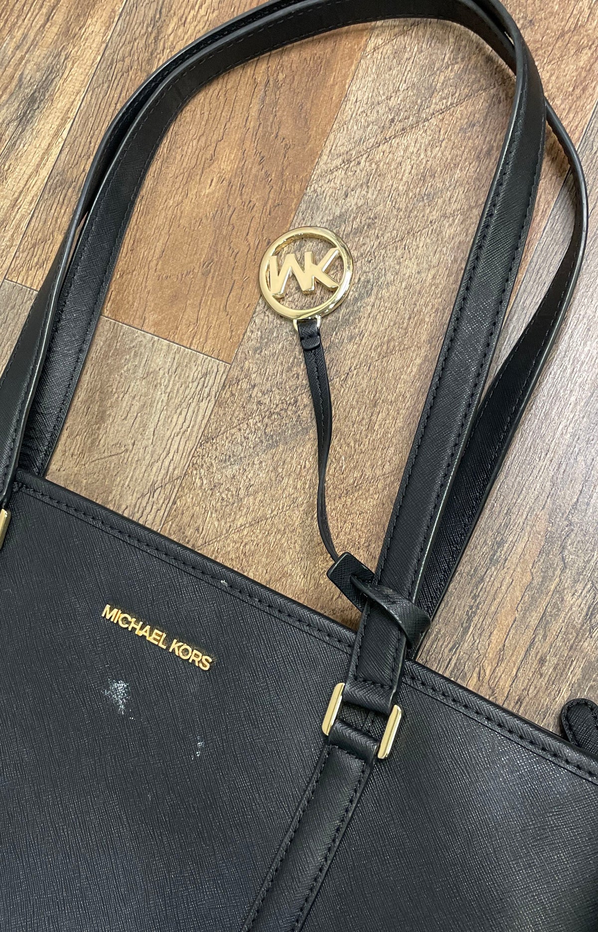 Michael Kors Black Saffiano Leather Tote Bag Gold Hardware Medium