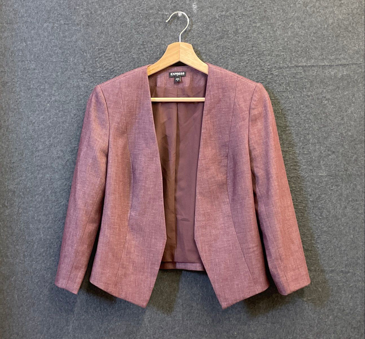 Express Women's Burgundy Open Front Blazer Textured Sz 2