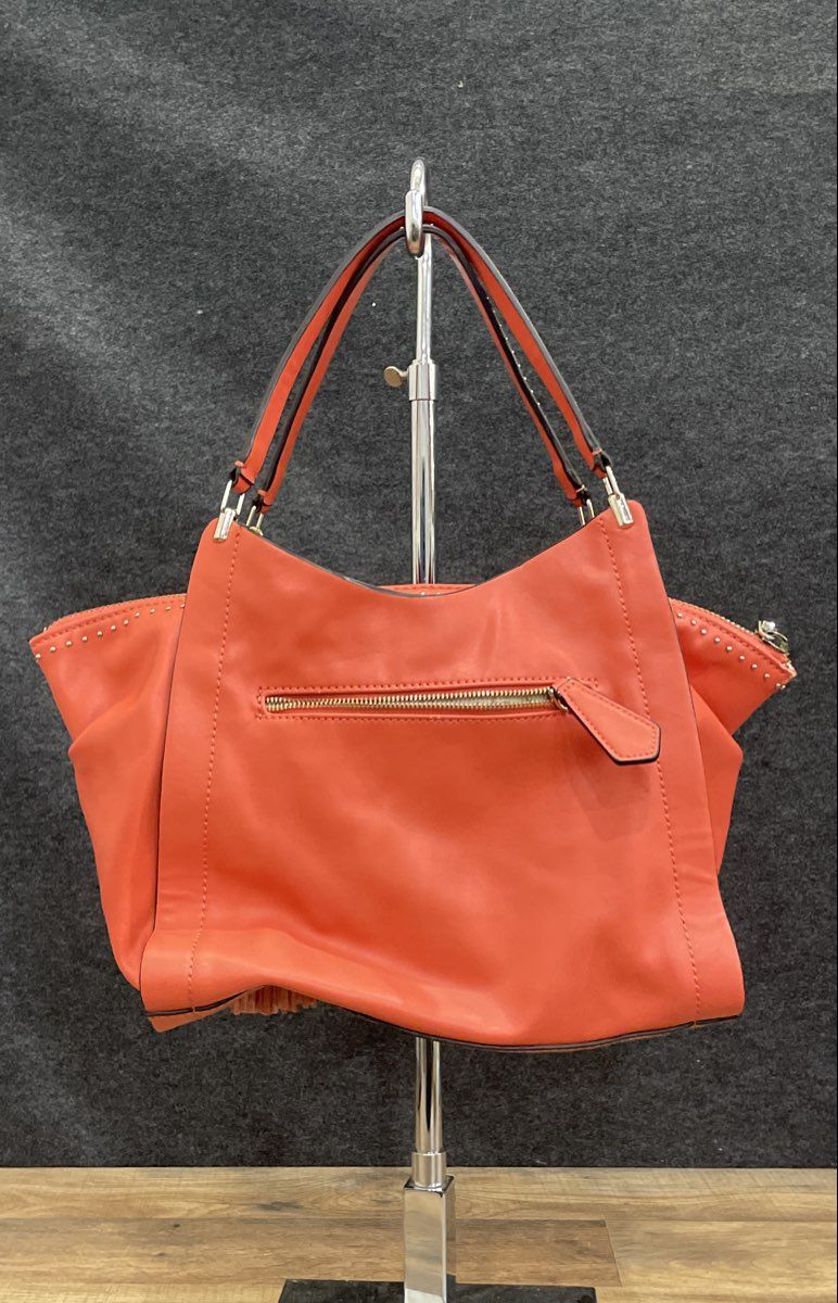 Guess Salmon Coral Studded Tassel Shoulder Bag Tote Silver Hardware