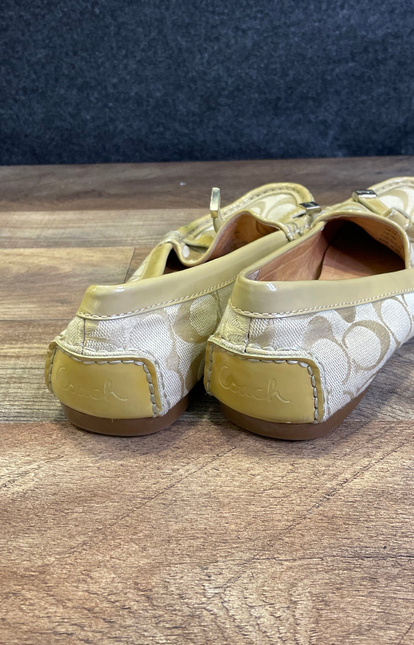 Coach Frida Signature Canvas Cream Patent Leather Loafers Size 9B