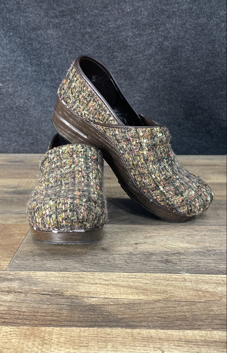 Dansko Professional Brown Tweed Fabric Comfort Clogs Women's Size 38