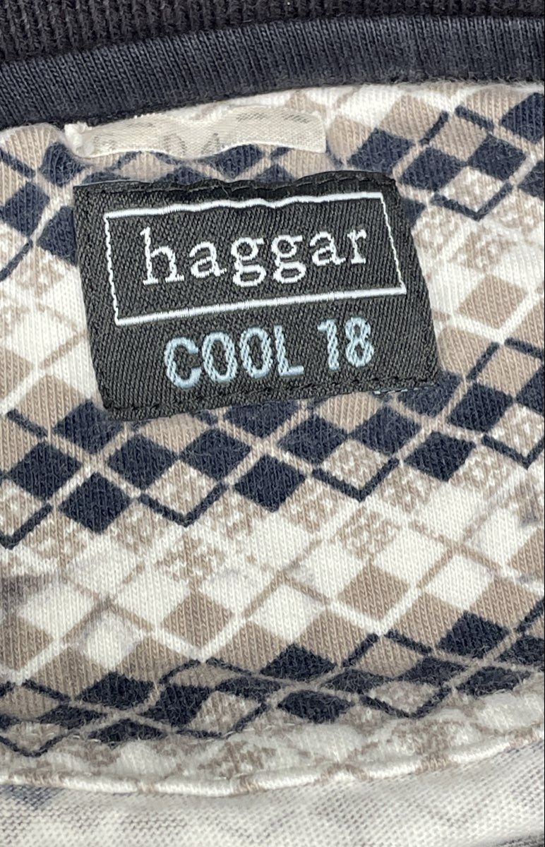 Haggar Men's Cool 18 Polo Shirt Blue Gray Diamond Stripe 100% Cotton Size L
