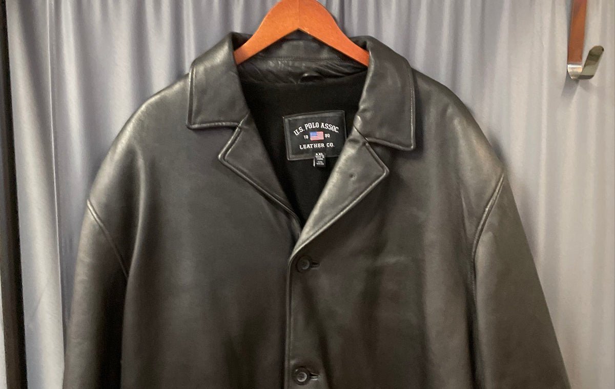 U.S. Polo Assn. Men's Black Genuine Leather Button Front Car Coat Sz XXL