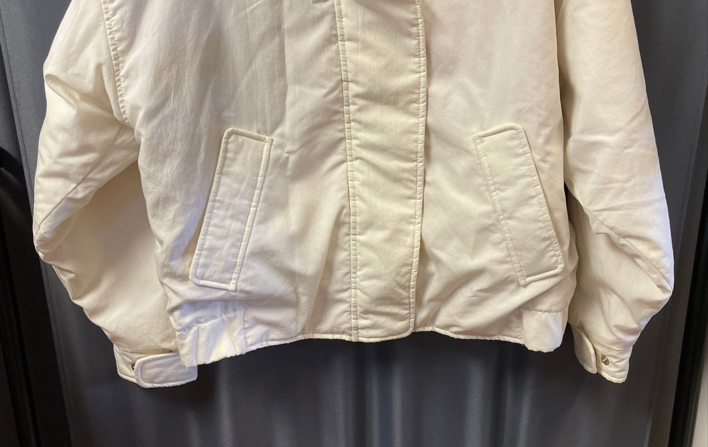 Vintage 90s Woolrich Woman White Pink Fleece Lined Bomber Jacket Made USA Sz M