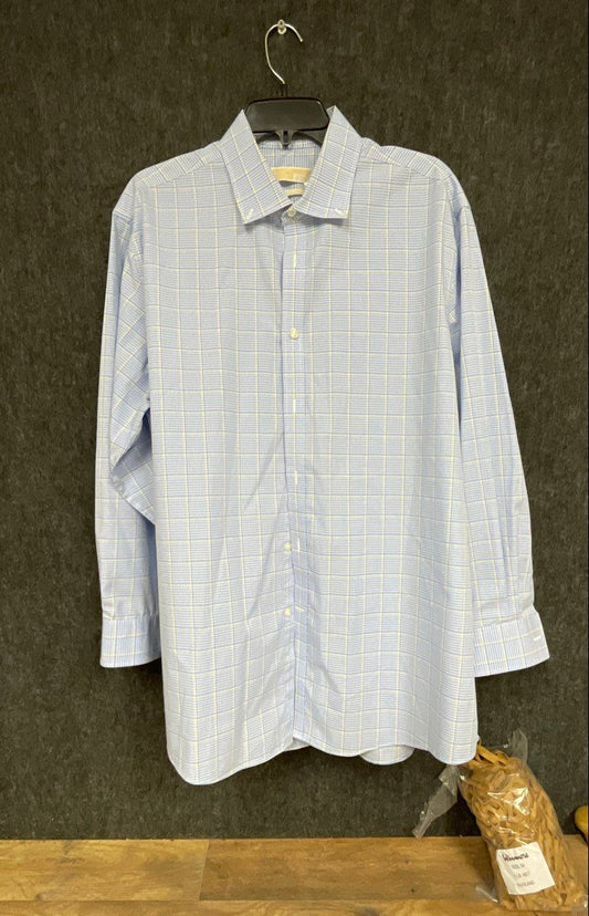 Michael Kors Men's Button Down Shirt Blue Yellow Plaid Regular Fit M