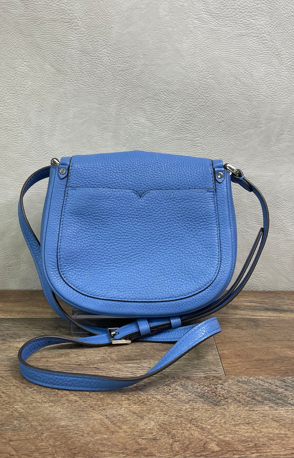 Kate Spade Blue Pebbled Leather Roulette Small Saddle Crossbody Flap Bag
